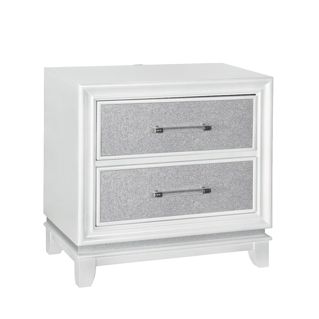 Roundhill Furniture Galaxy 2-Drawer Bedroom Nightstand with LED Lights in Pearlized White