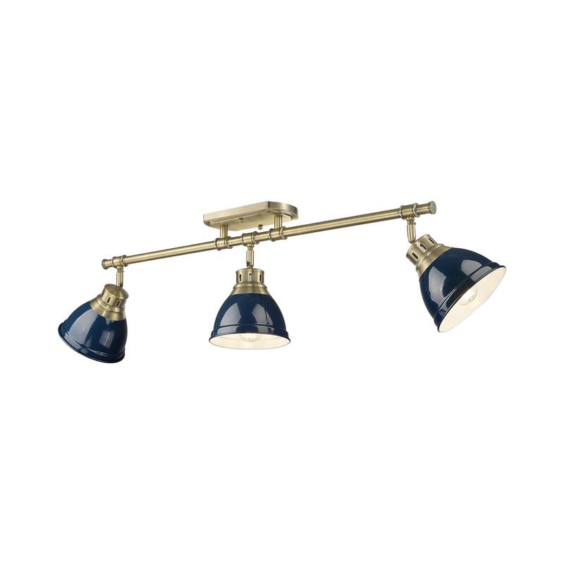 Yep by Golden Lighting Duncan 3-light Semi-Flush Mount in Aged Brass and Navy Blue shade - Aged Brass - 3-Light Semi-flush