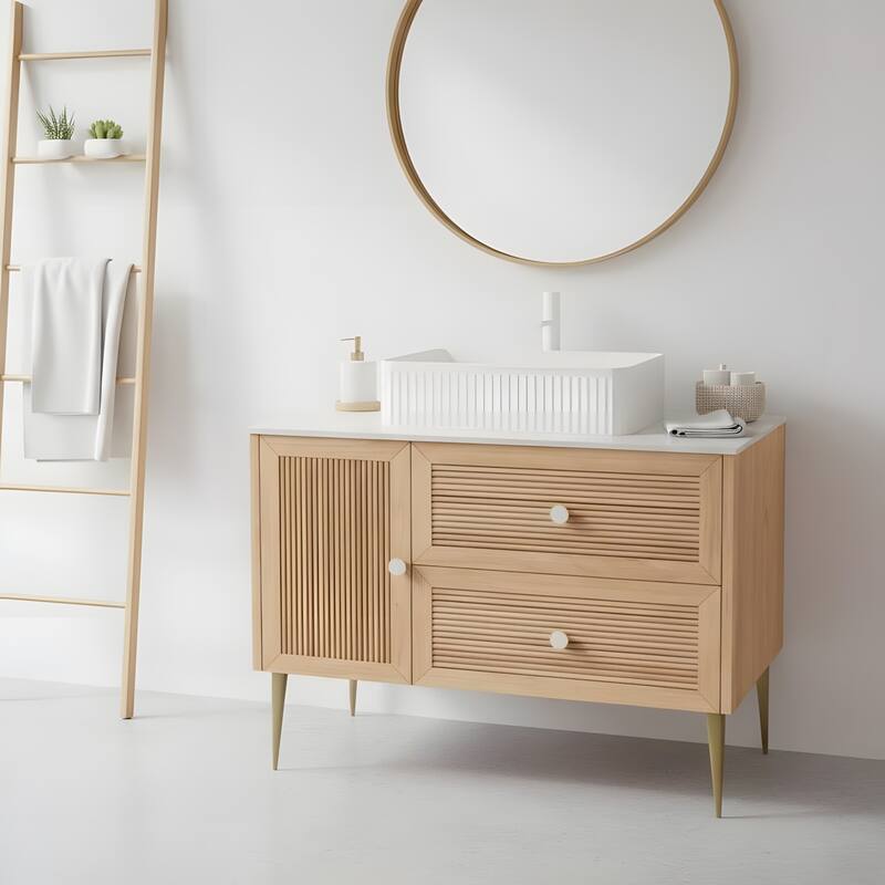 Freestanding Bathroom Vanity with Rectangular Ceramic Basin