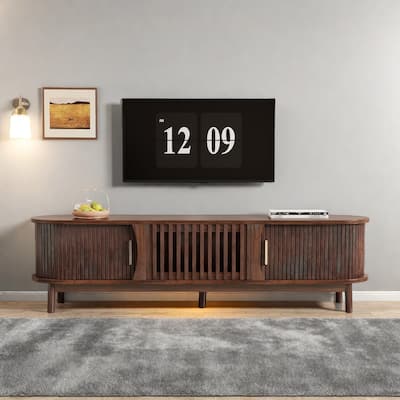 66.92" Elegant Woodgrain TV Stand - Premium Solid Wood Legs, Waterproof Surface and Smart Storage with Sliding Doors