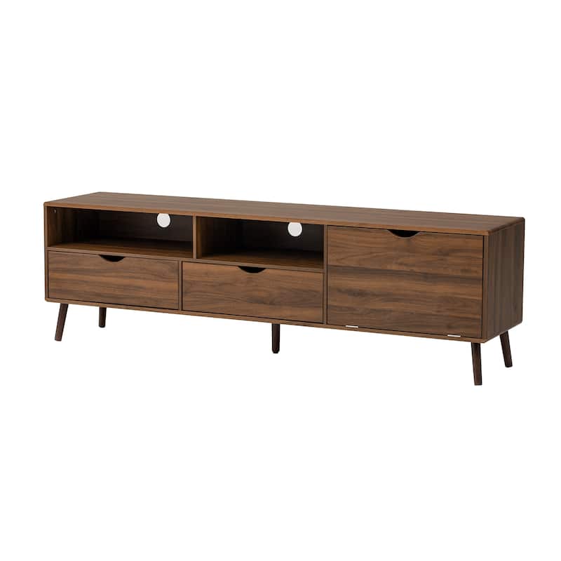 Roomfitters Mid Century TV Stand for TVs up to 80", Media Console Table with 2 Drawers and Drop-Down Door, Natural