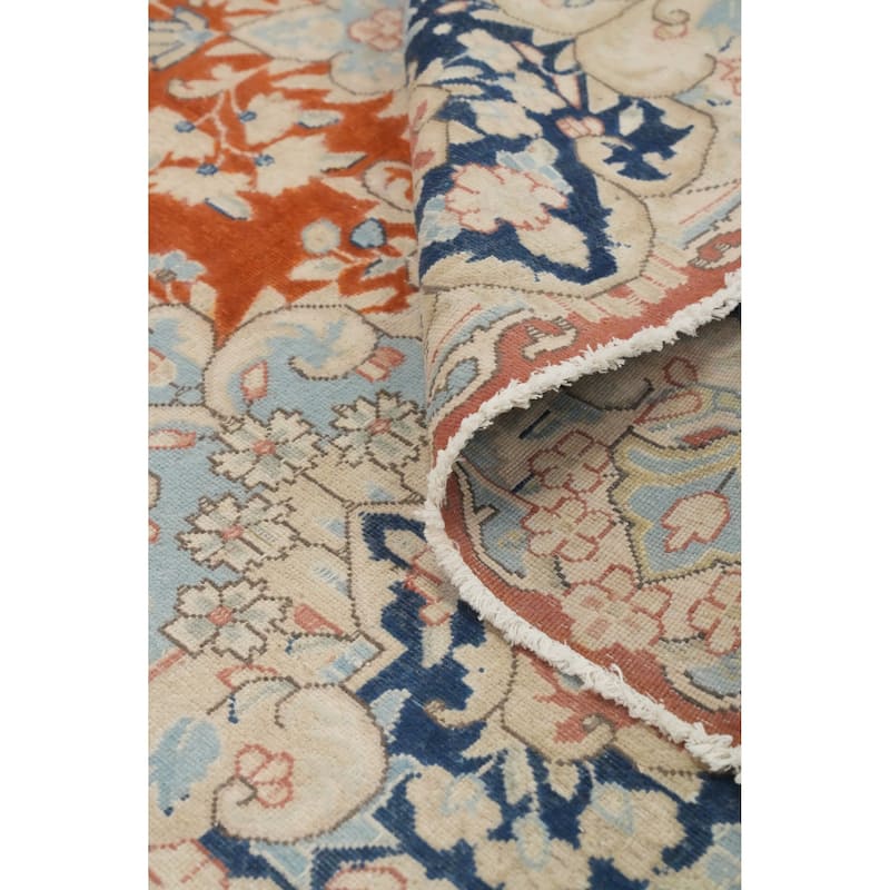 Hand Knotted Oriental 100% Wool Carpet Traditional Floral Oranges & Rust Kerman Area Rug - 13' 4'' X 9' 11''