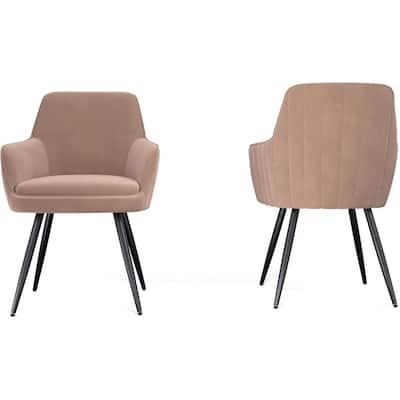 Brown Modern Mid-Century Upholstered Accent Chair with Channel-Tufted Back, Set of 2