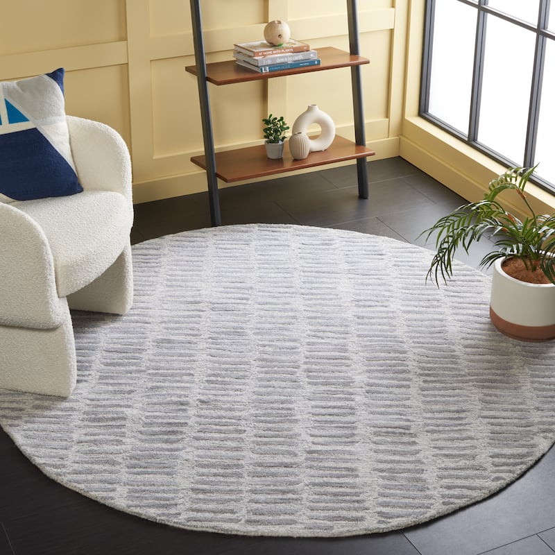SAFAVIEH Handmade Metro Loreta Modern Wool Rug - 6' Round - Silver/Grey