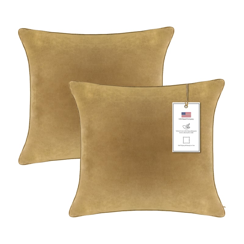 A1HC Pack of 2 Velvet Throw Pillow Covers, Hidden Zipper Closure - 24x24 Inches - Irish Coffee