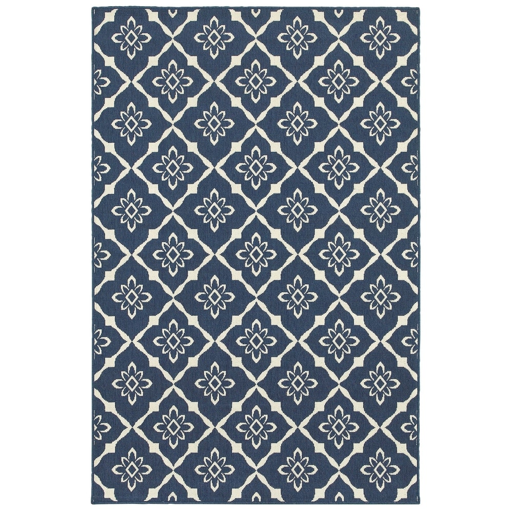 Style Haven Martinique Floral Lattice Indoor Outdoor Navy/Off-White Area Rug