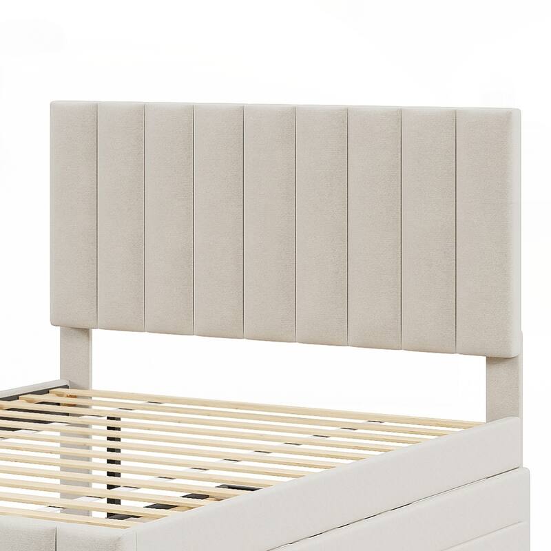 Upholstered Platform Bed with Trundle and 3 Drawers