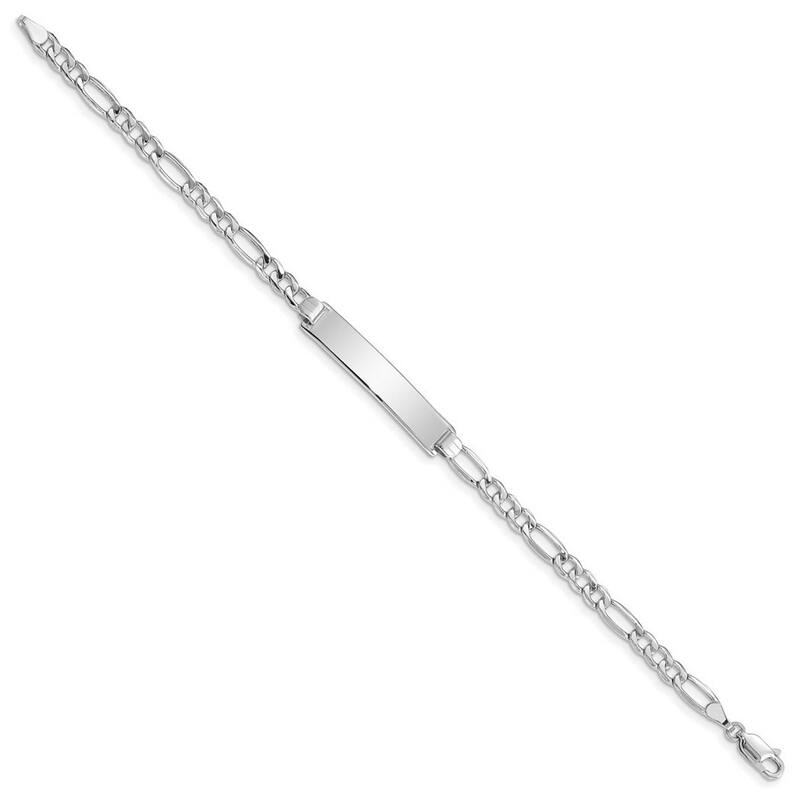 Curata 6.5mm 14k White Gold Engravable Polished ID With Semi solid Figaro Bracelet