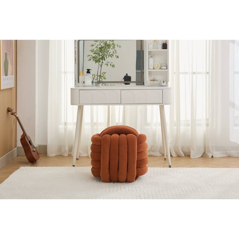 060Chenille Fabric Modern Knot Design Ottoman Makeup Stool Footstool, Comfortable and Stylish Seat for Living Room, Bedroom,