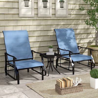 Outsunny 3-Piece Outdoor Gliders Set Bistro Set with Steel Frame, Tempered Glass Top Table