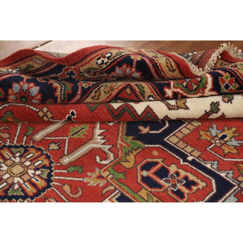Hand Knotted Oriental 100% Wool Carpet Traditional Medallion Oranges & Rust Heriz (serapi) Area Rug - 12' 0'' X 9' 0''