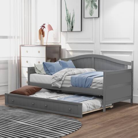 Twin Wooden Daybed with Trundle Bed Gray