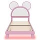 preview thumbnail 14 of 15, Upholstered Platform Bed with Cartoon Ears Shaped Headboard and LED