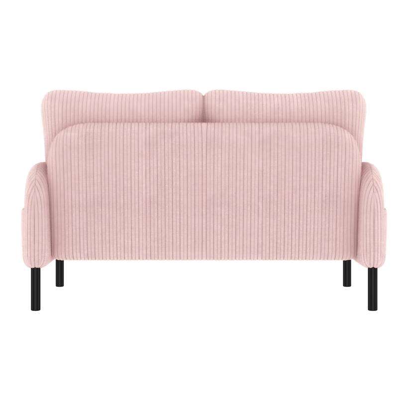 Corduroy Foam Upholstered Loveseat Couch Ergonomic Lounge Sofa with Side Pockets and Solid Wood Frame Soft 2 Seater Sofa