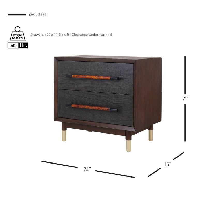 NPD Furniture Callan Nightstand / Side Table 2 Drawers, Dark Walnut