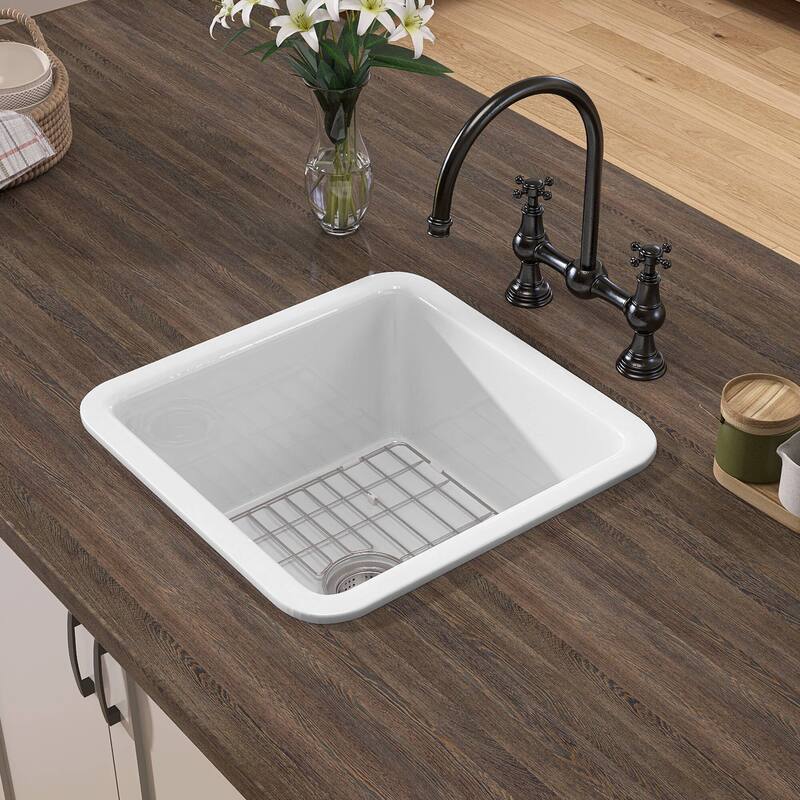 18" L X 18" W Fireclay Single Bowl Drop-In Kitchen Sink Undermount Farmhouse Sink With Accessory