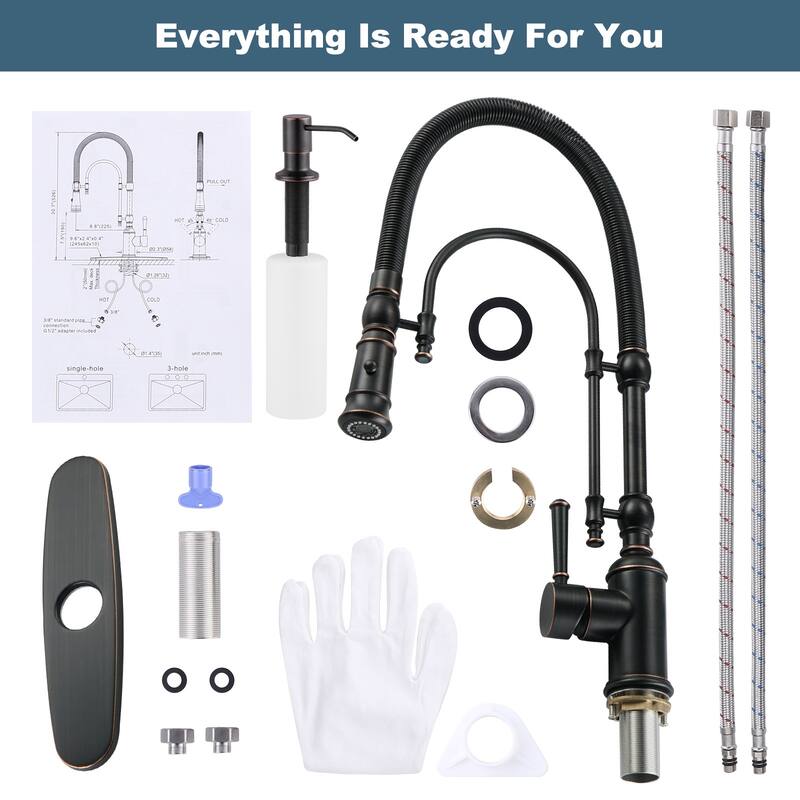 WOWOW Single Handle Gooseneck Pull Down Sprayer Kitchen Faucet