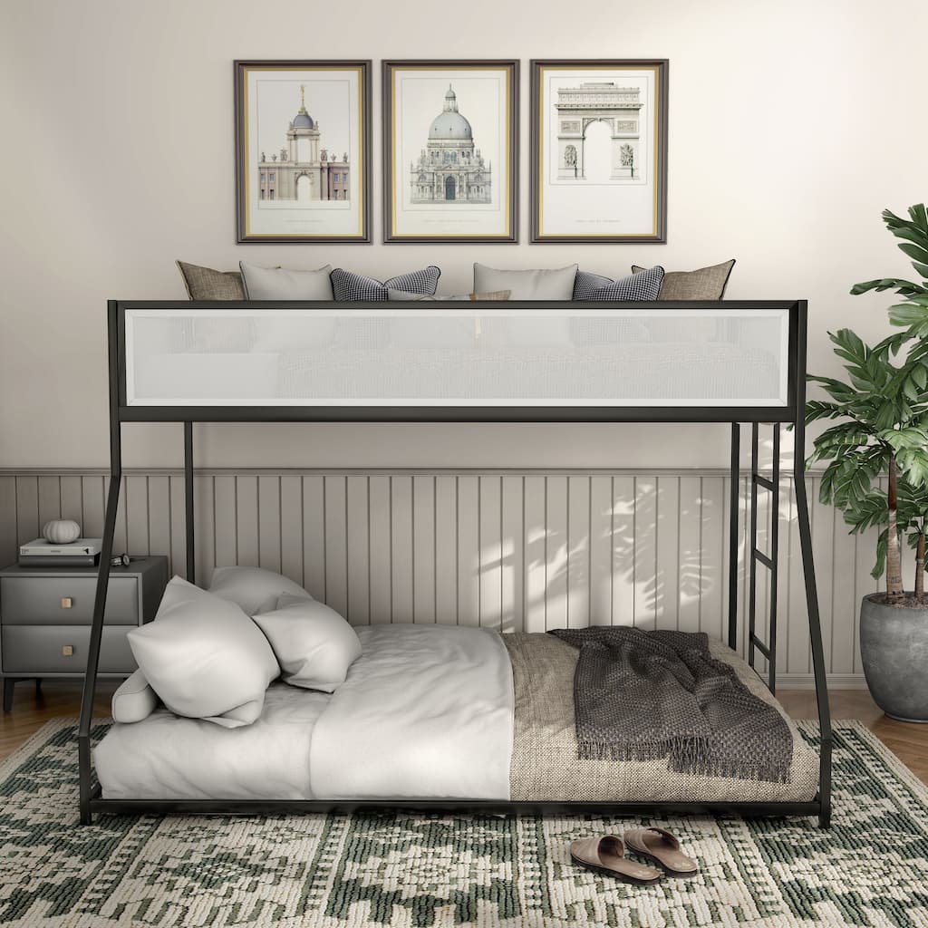 Furniture of America Jackson Modern Black Metal Twin over Full Bunk bed with Reversible Ladder