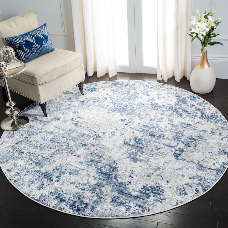 SAFAVIEH Amelia Modern Abstract Rug - 6'7" Round - Navy/Grey - Round
