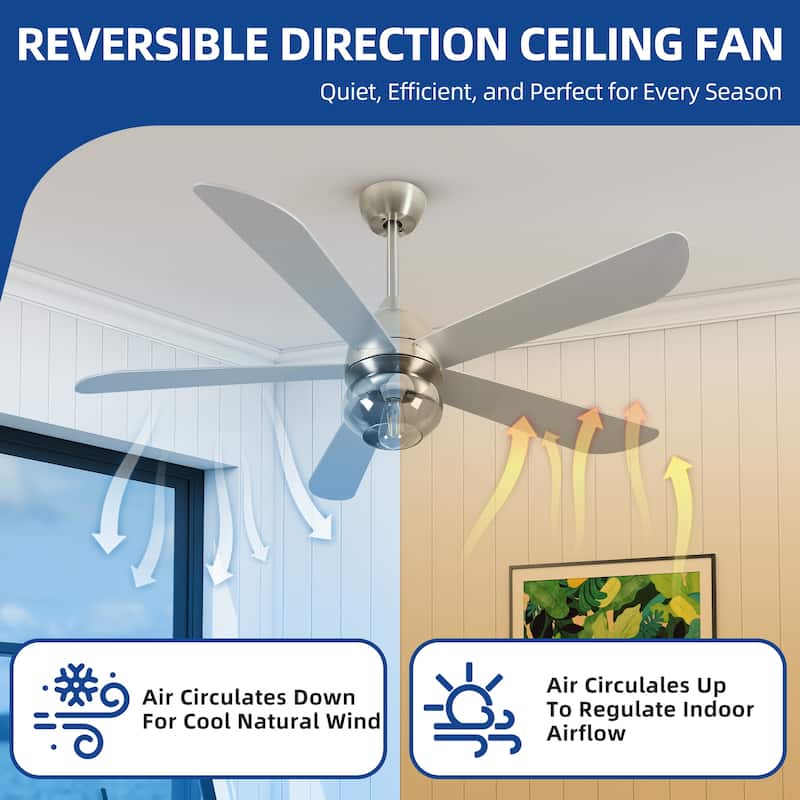 Moasis 42 to 52 Inch Ceiling Fan with Glass Light Shade and Remote Control