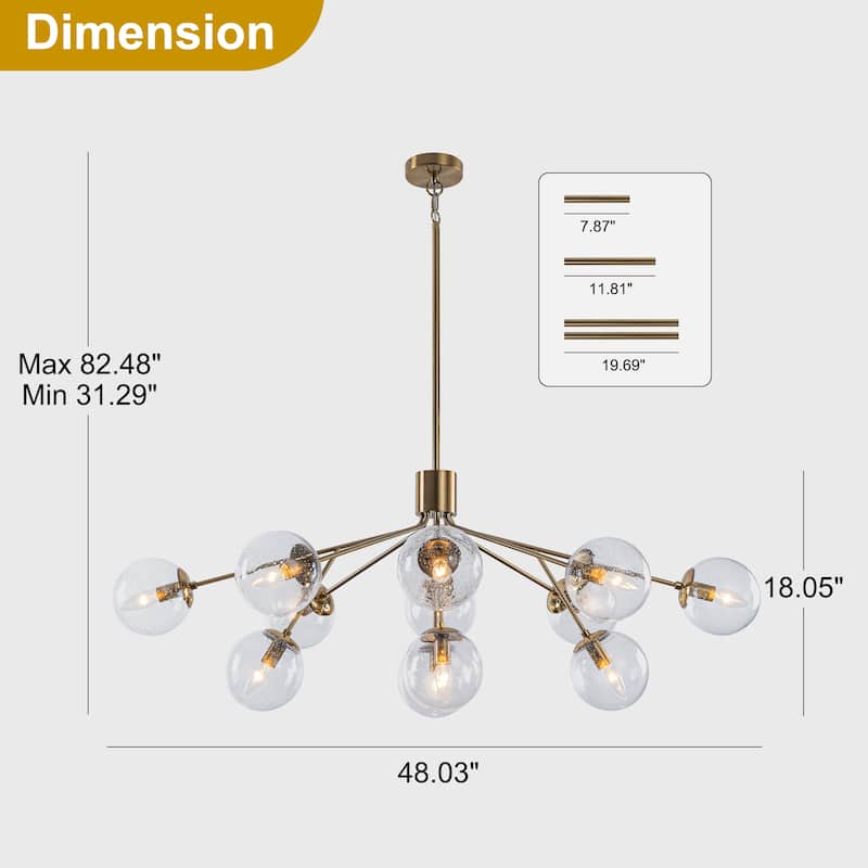 Starsky 12-Light Clear Bubble Glass Chandelier for Dining Room, Entryway, Living Room, Kitchen Island