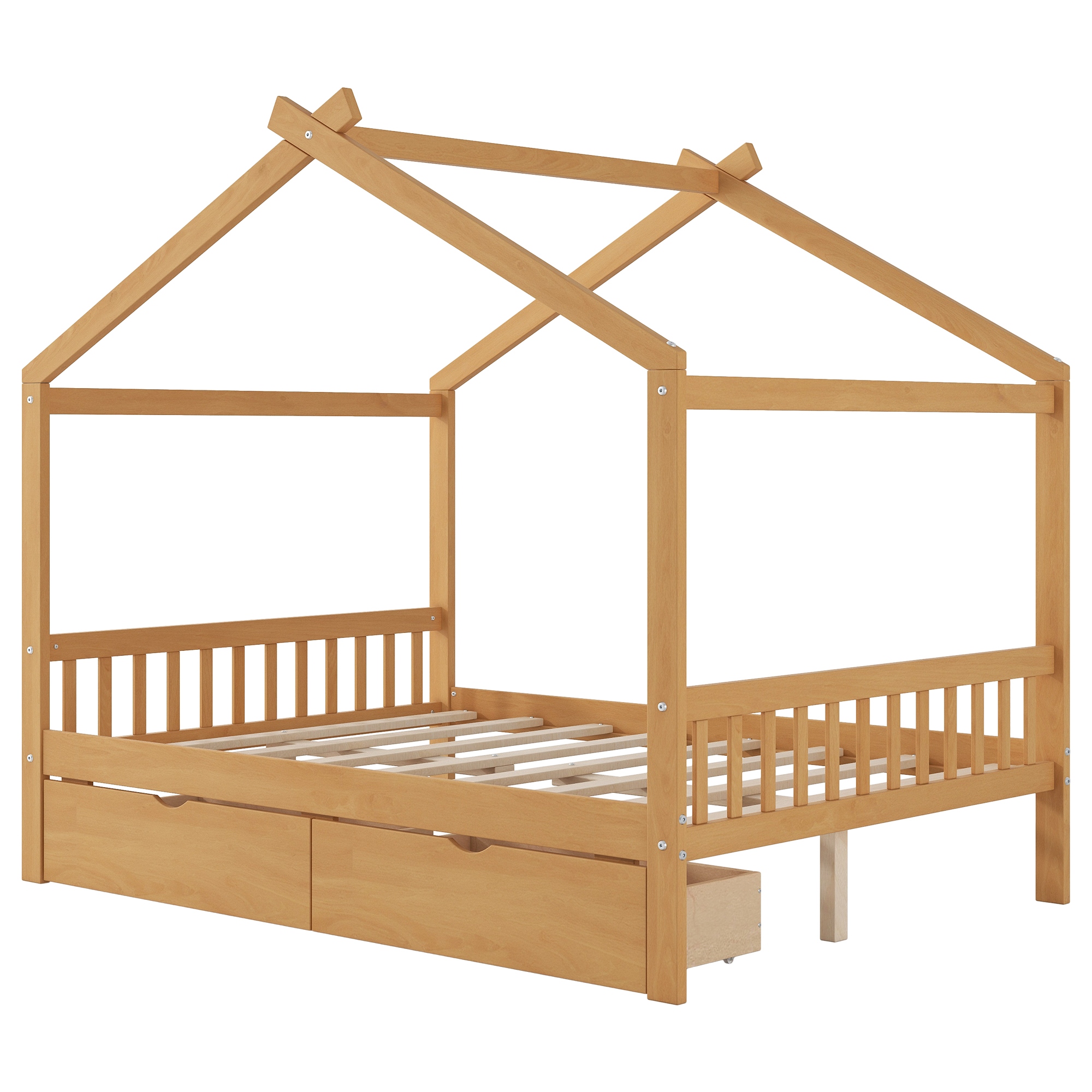 House-Shaped Full Size Platform Bed with Storage Drawers, Headboard & Roof Design