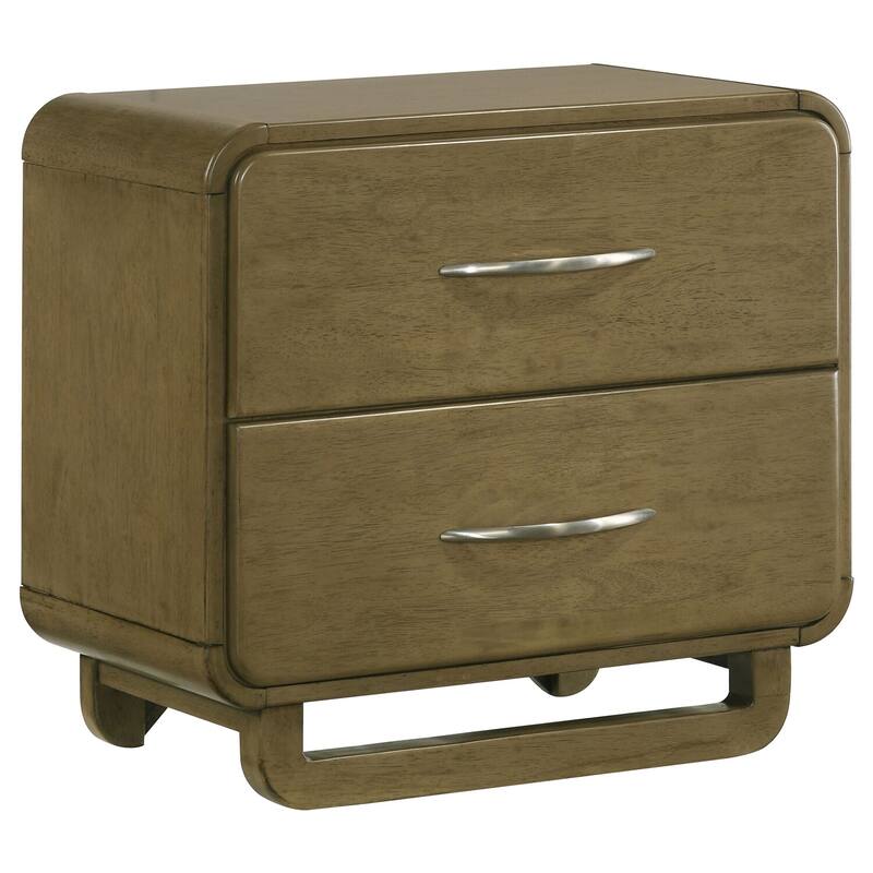 Nutmeg Wood 2-Drawer Nightstand with Rounded Edges, Cord Management, Metal Extension Glides and Modern Design