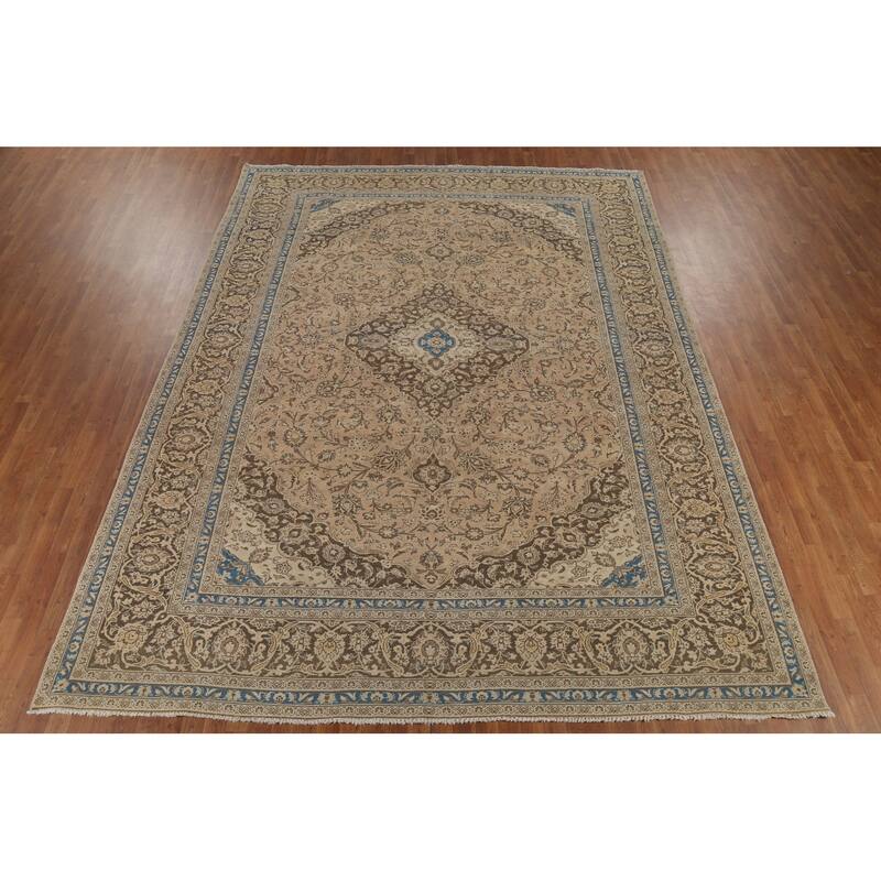 Traditional Mashad Persian Vintage Rug Handmade Wool Carpet - 9'10"x 12'11"