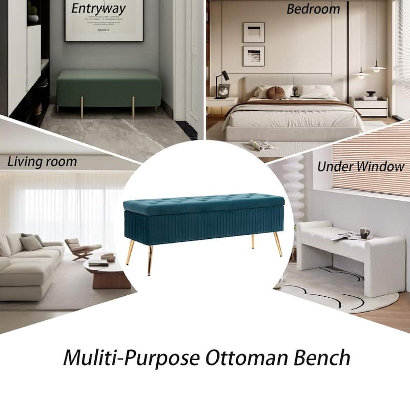 Velvet Storage Bench for Bedroom,End of Bed Bench for King Size Bed, Modern Upholstered Long Ottoman Bench for Entryway