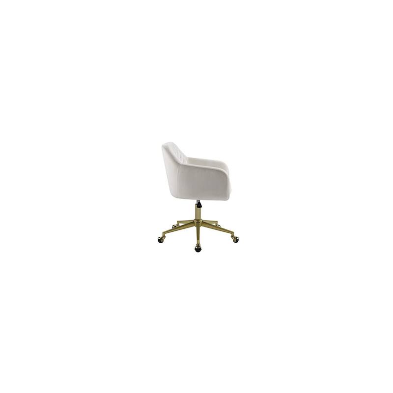 Quilted Upholstered Office Chair in Off White with Gold Powder Coated Base and Rolling Casters