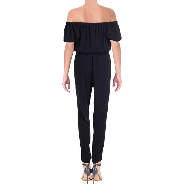 off the shoulder navy jumpsuit