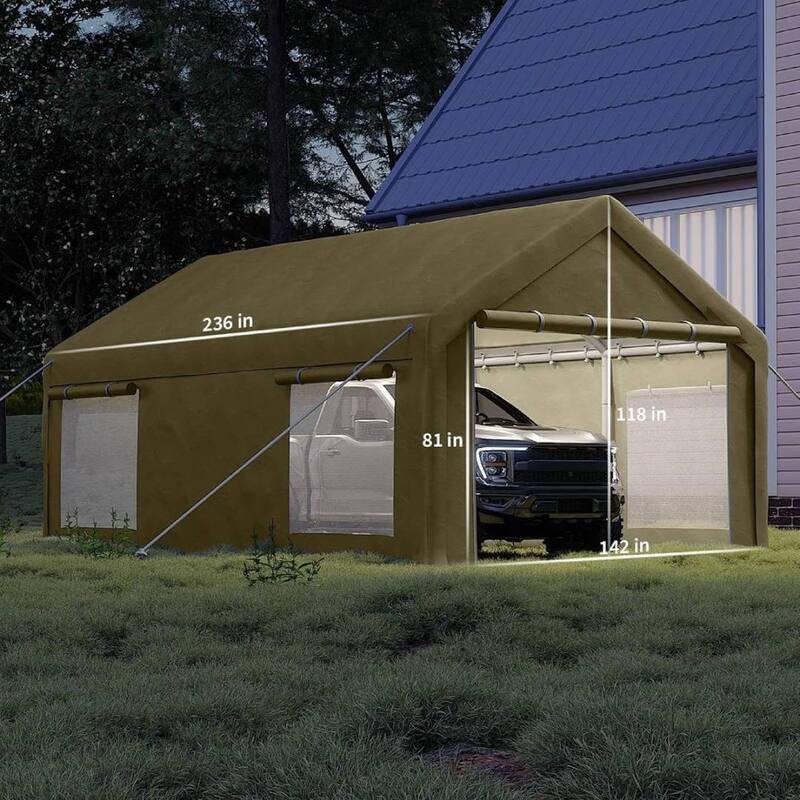 12x20 Ft Carport with Roll-Up Doors and 4 Windows for Bass Boats, Tractors, and SUVs - 12X20 Ft