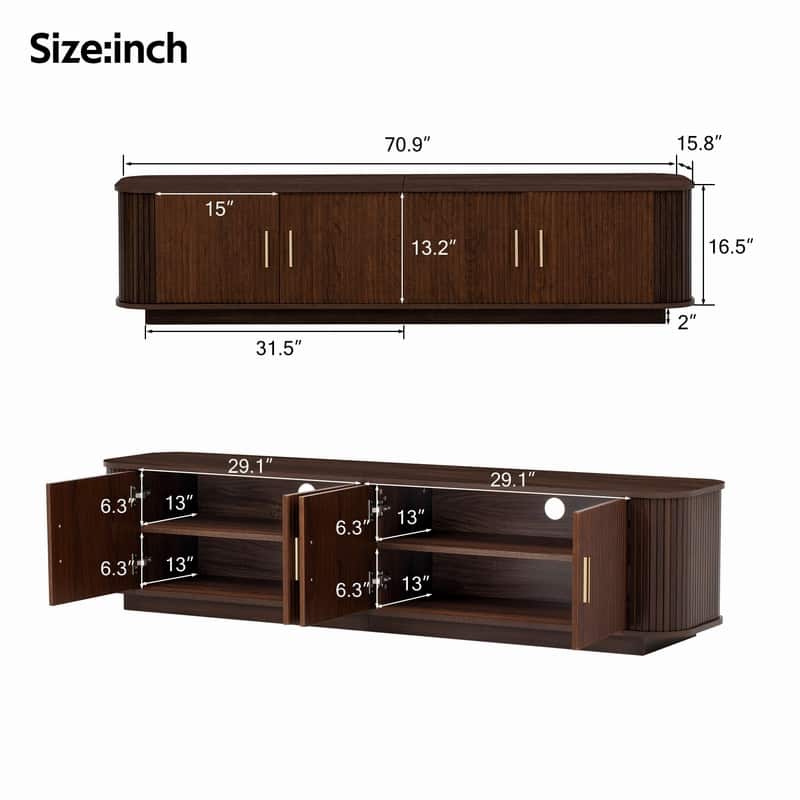 Modern 70" TV Stand for TVs up to 80", Media Entertainment Center with Storage Cabinet
