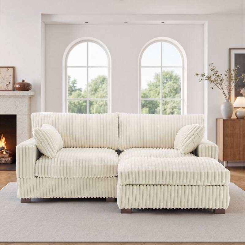 Plush Corduroy Upholstered Modular Sectional Sofa with Chaise