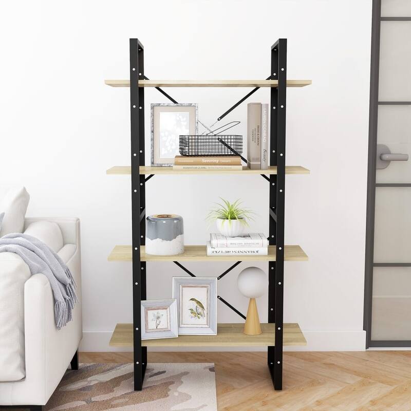 vidaXL 4-Tier Book Cabinet Black 31.5"x11.8"x55.1" Solid Pine Wood
