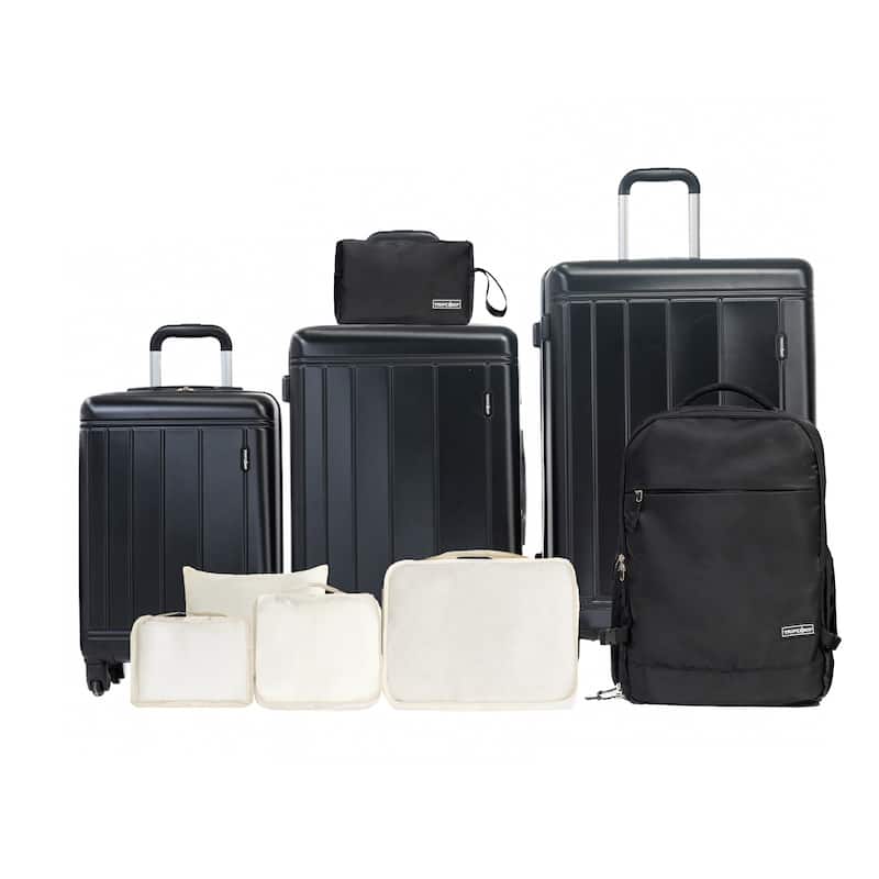 9-Piece Set ABS+PC Hardshell Carry on Luggage Set with bags - Black