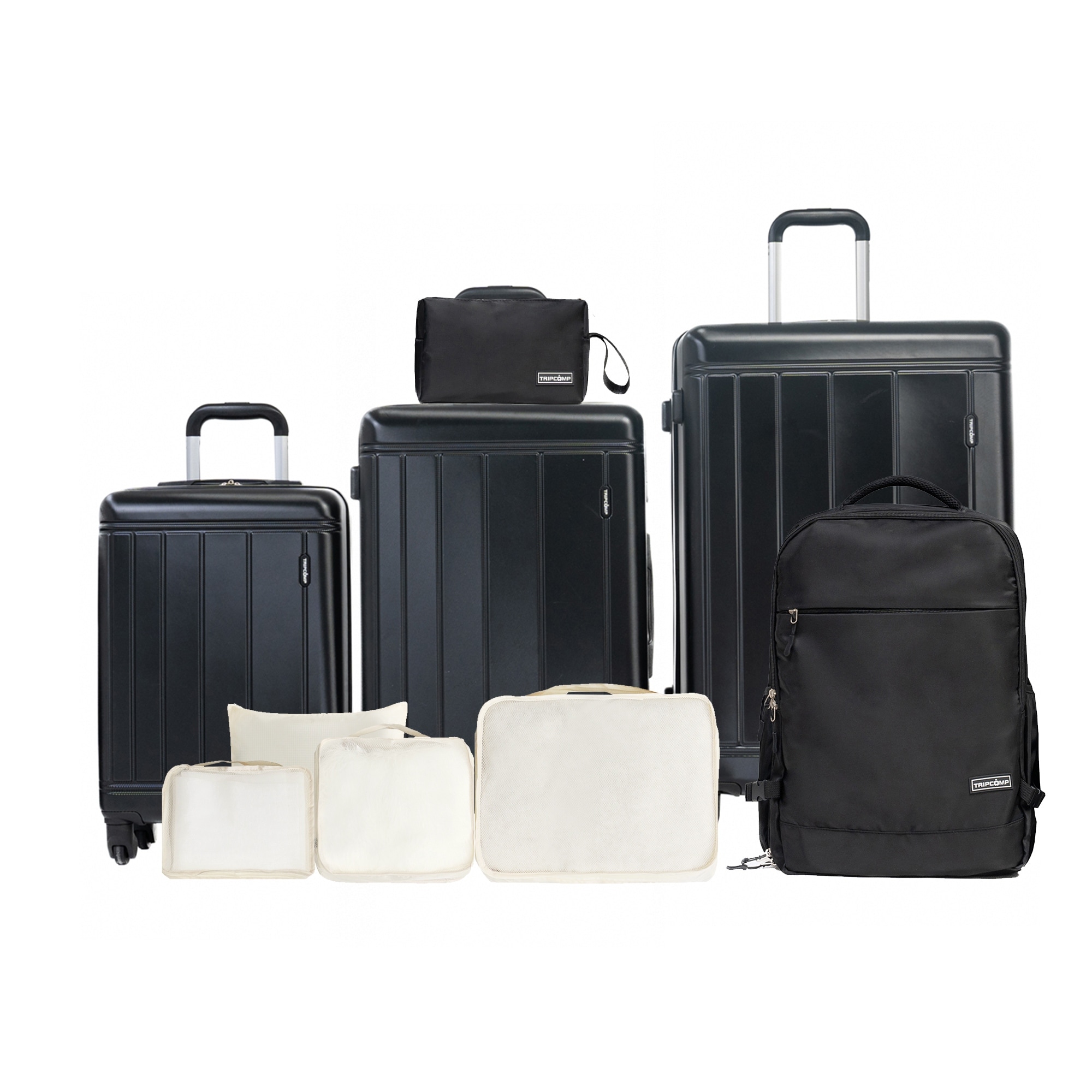 9pc ABS+PC Hardshell Luggage Set, 20"+24"+28" w/Backpack, Toiletry & Storage Bags, TSA Lock, Durable