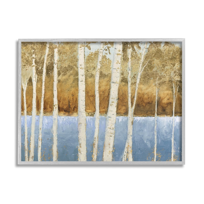 Stupell Birch Tree Lake Landscape Blue Gold Nature Painting Framed Wall Art