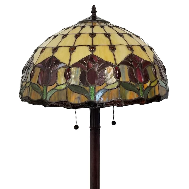 Tiffany Style Floor Lamp 62" Tall Stained Glass Tulip Amora Amora Lighting