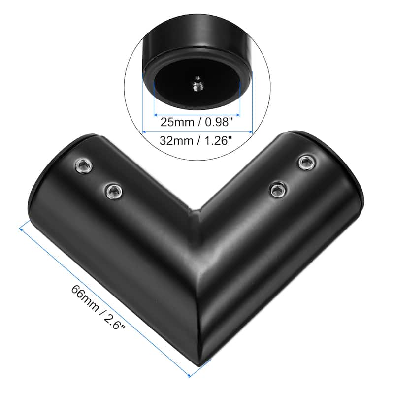 2pcs Corner Curtain Rod Connector 90 Degree for Curtain Rods - Black - 1 Inch