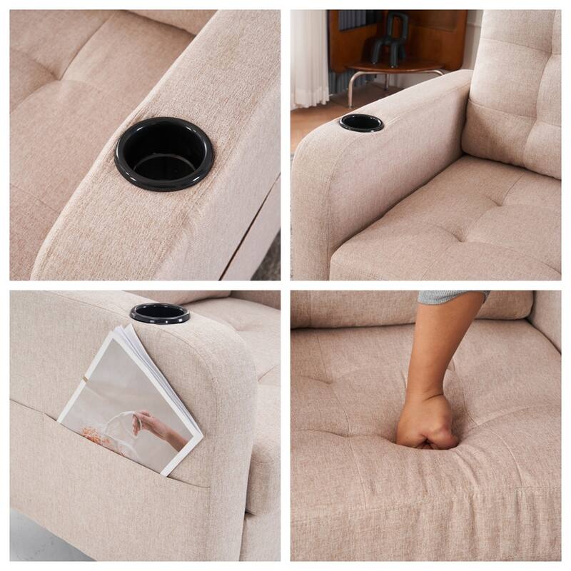 Upholstered Armchair and Storage Ottoman Set with Cup Holders