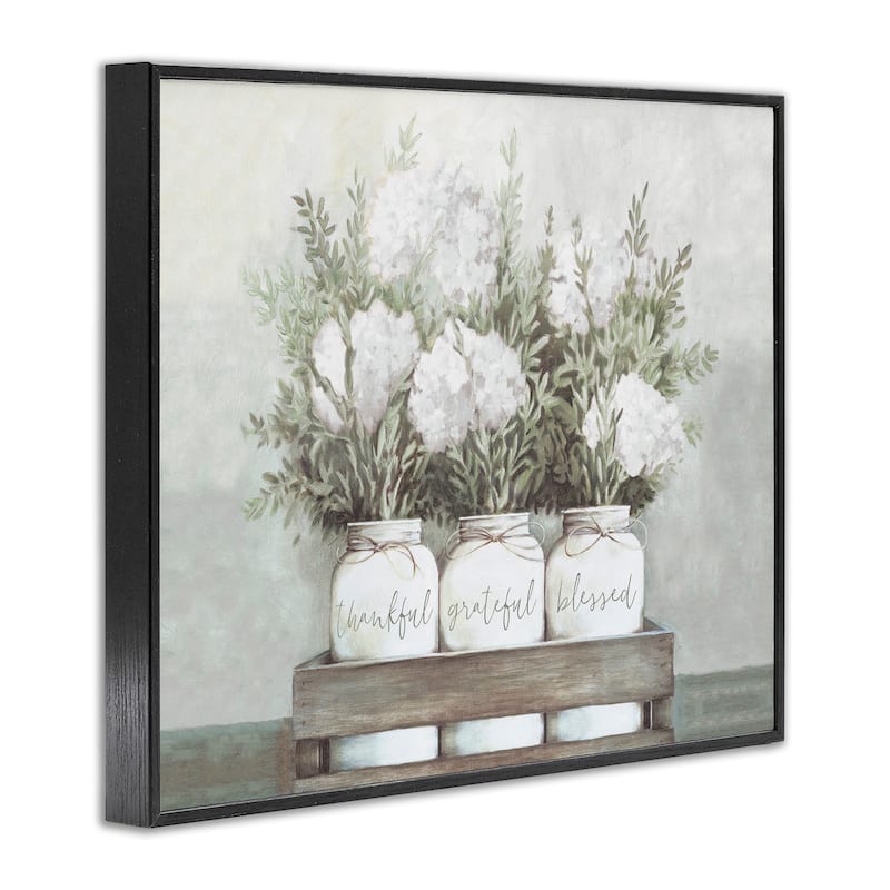 Stupell Pristine Hydrangea Bouquets Thankful Grateful Blessed Sentiment Framed Wall Art - Off-White