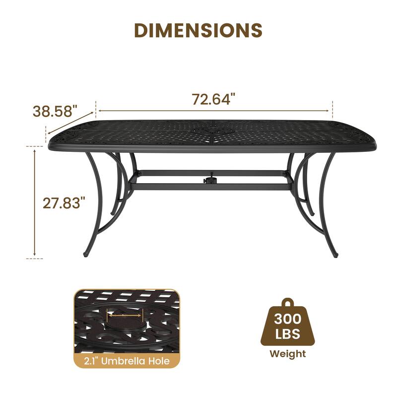 Clihome Outdoor Table Cast Aluminum Dining Rectangular Table