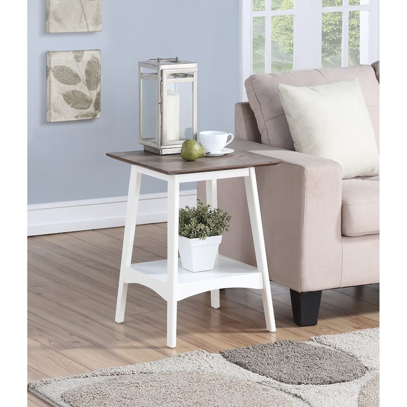 End Table with Mid-Century Modern Open Shelf Design, MDF Veneer Top and Rubberwood Legs for Living Room or Office - 18