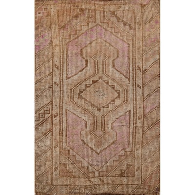 Hand Knotted Oriental 100% Wool Carpet Transitional Geometric Purples Anatolian Area Rug - 2' 11'' X 1' 9''