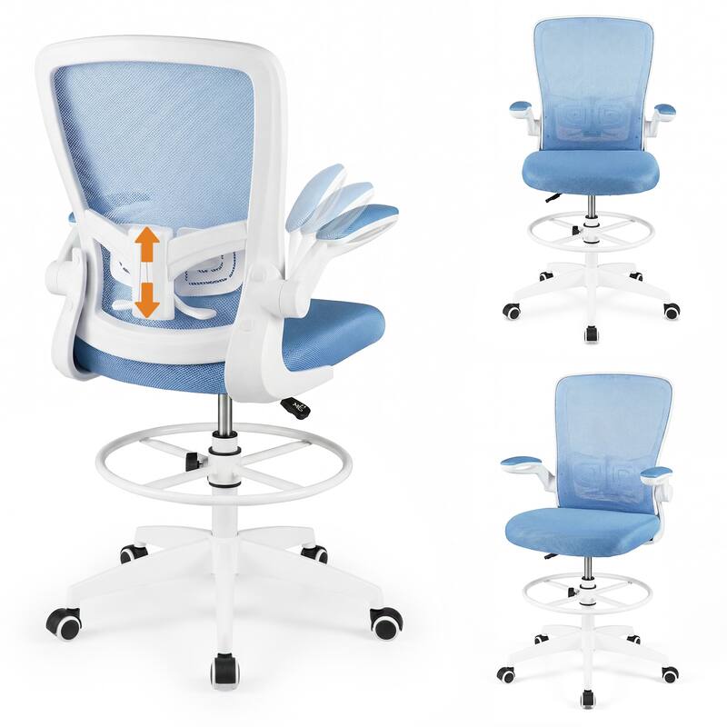 Gymax 2PCS Home Office Drafting Chair w/Flip-Up Armrests Adjustable