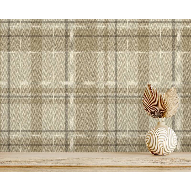 Fine Decor Harris Light Brown Plaid Chevron Wallpaper