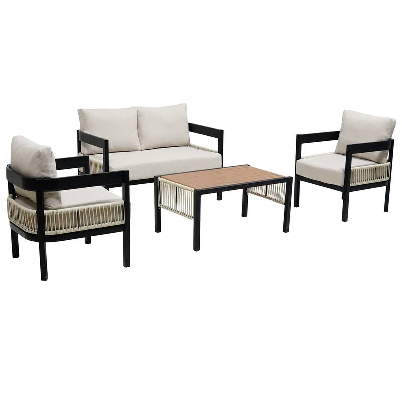 Outdoor Rattan Iron Sofa Set w/ Table,Waterproof,Rust-proof (Set of 4)