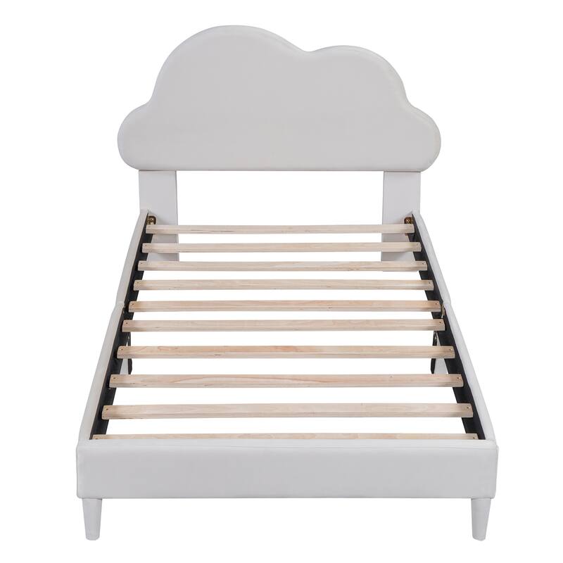 Twin/Full Velvet Upholstered Platform Bed with Cloud-Shaped Headboard