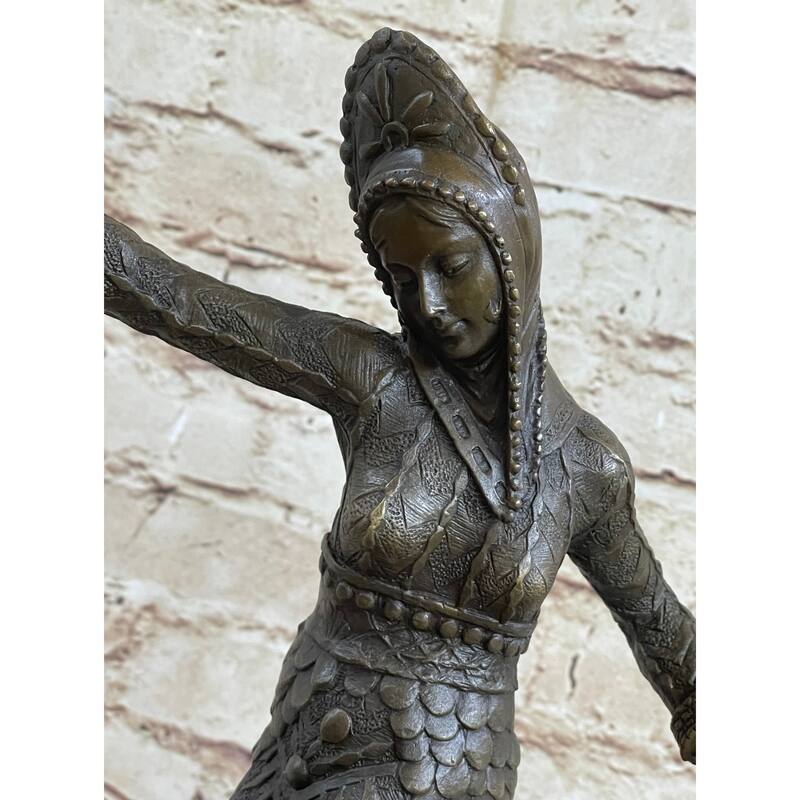 Art Deco Bronze Female Dancer Figure Figurine Statue Sculpture Mirval 14.5 Inches X 11 Inches